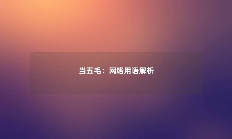 当五毛：网络用语解析
