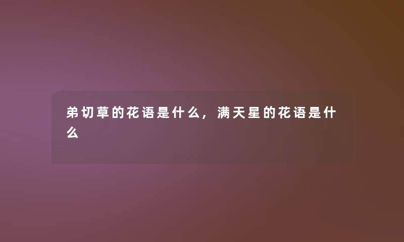 弟切草的花语是什么,满天星的花语是什么 弟切草的花语是什么,满天星的花语是什么