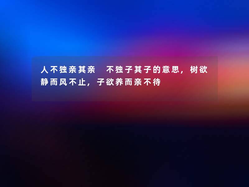 人不独亲其亲 不独子其子的意思,树欲静而风不止,子欲养而亲不待 人不独亲其亲 不独子其子的意思,树欲静而风不止,子欲养而亲不待