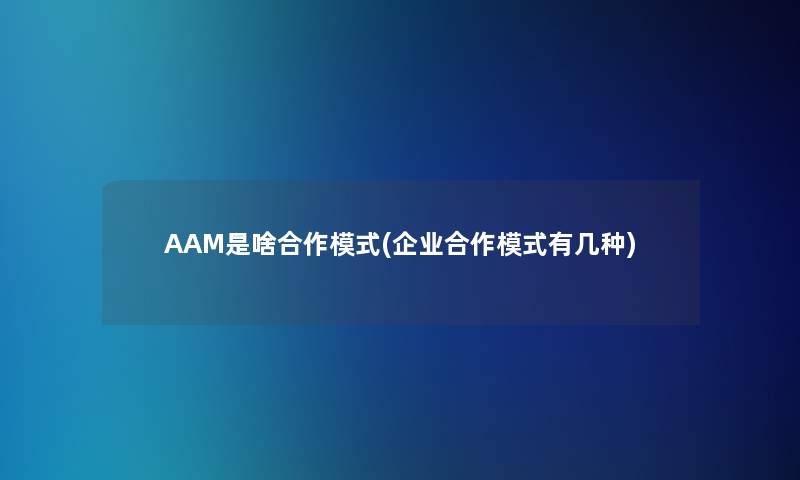 AAM是啥合作模式(企业合作模式有几种)