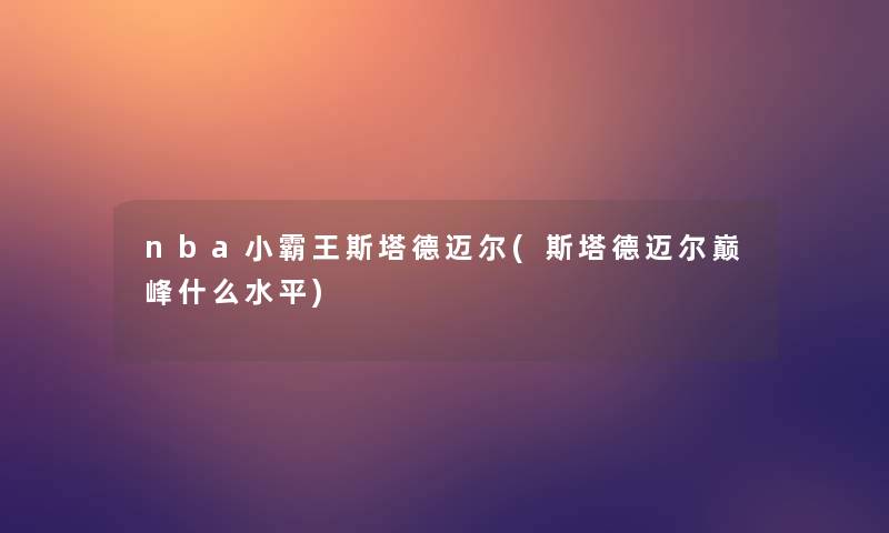 nba小霸王斯塔德迈尔(斯塔德迈尔巅峰什么水平)