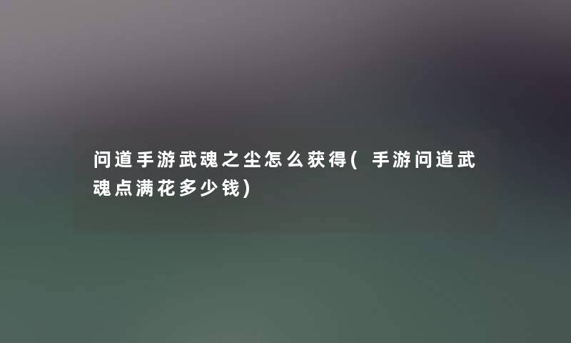 问道手游武魂之尘怎么获得(手游问道武魂点满花多少钱)