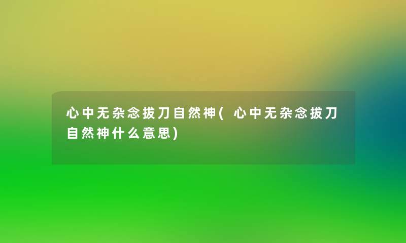 心中无杂念拔刀自然神(心中无杂念拔刀自然神什么意思)