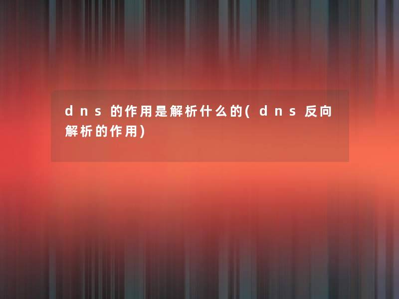 dns的作用是解析什么的(dns反向解析的作用)