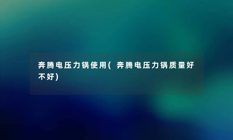 奔腾电压力锅使用(奔腾电压力锅质量好不好)