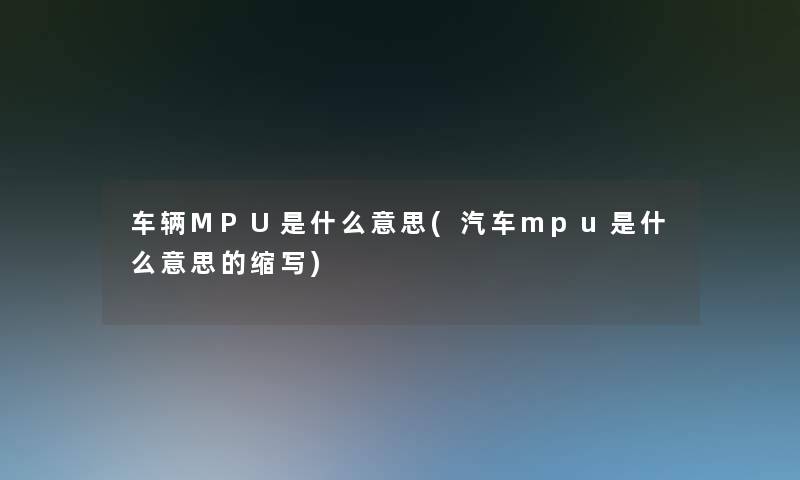 车辆MPU是什么意思(汽车mpu是什么意思的缩写)