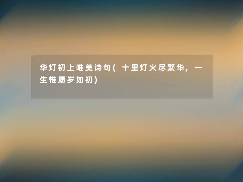 华灯初上唯美诗句(十里灯火尽繁华,一生惟愿岁如初)