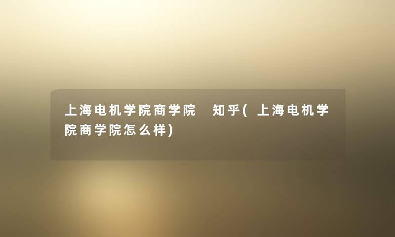 上海电机学院商学院 知乎(上海电机学院商学院怎么样)