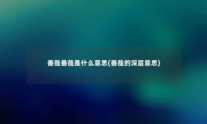 善哉善哉是什么意思(善哉的深层意思) 善哉善哉是什么意思(善哉的深层意思)