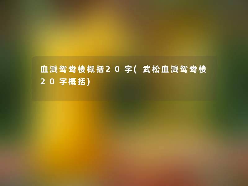 血溅鸳鸯楼概括20字(武松血溅鸳鸯楼20字概括)