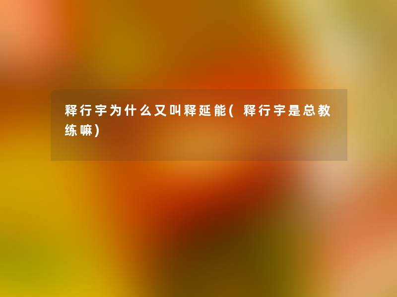 释行宇为什么又叫释延能(释行宇是总教练嘛)