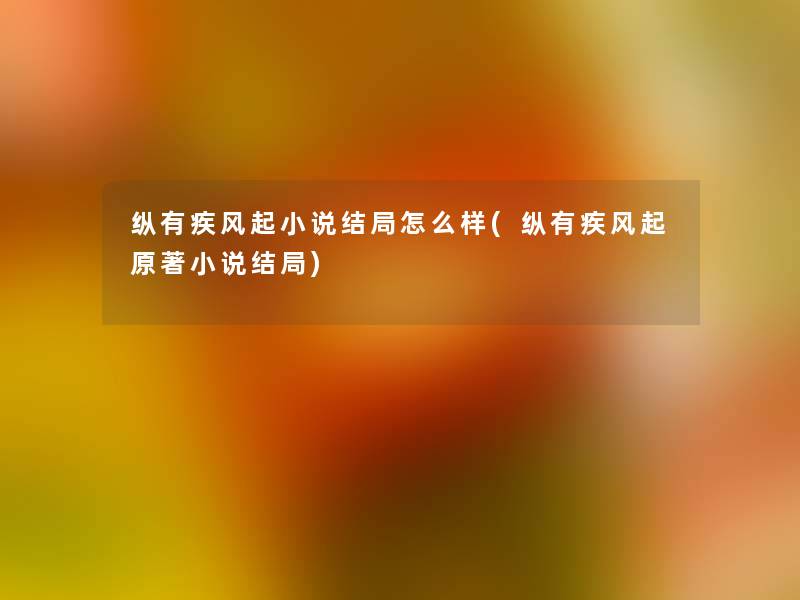 纵有疾风起小说结局怎么样(纵有疾风起原著小说结局)