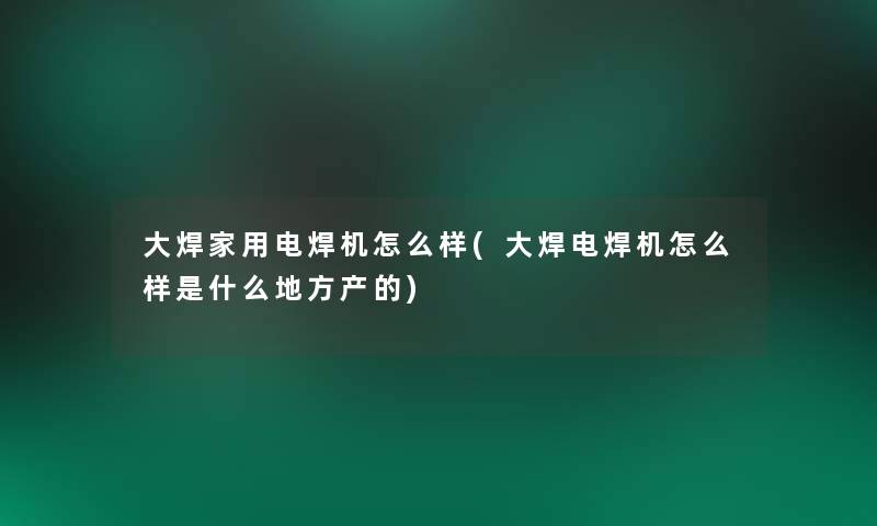 大焊家用电焊机怎么样(大焊电焊机怎么样是什么地方产的)