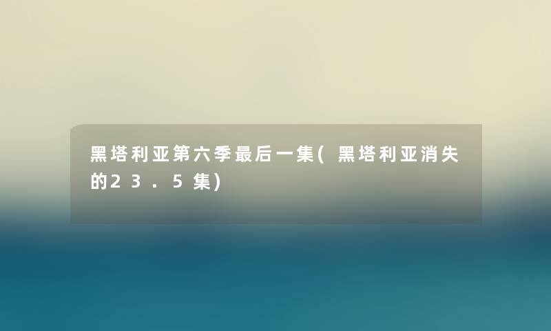 黑塔利亚第六季后一集(黑塔利亚消失的23.5集)
