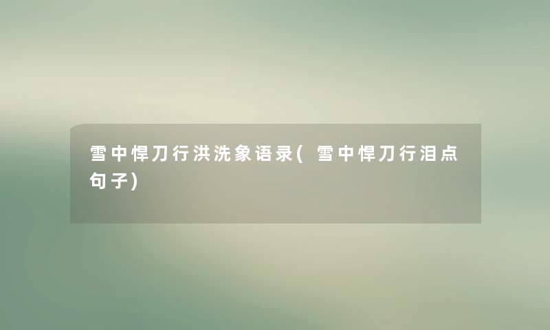 雪中悍刀行洪洗象语录(雪中悍刀行泪点句子)