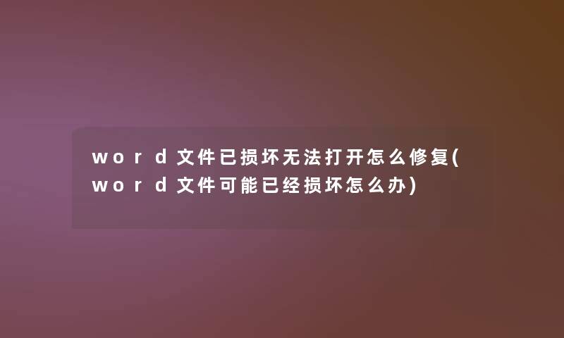 word文件已损坏无法打开怎么修复(word文件可能已经损坏怎么办)
