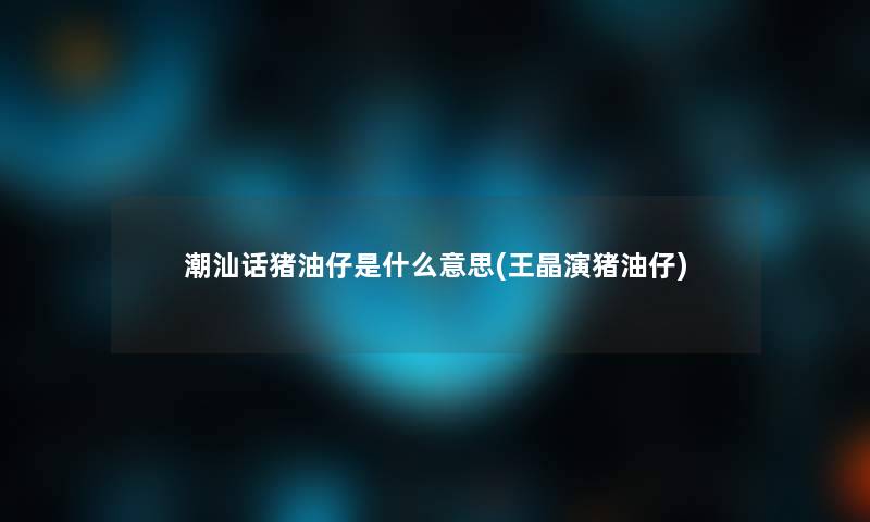 潮汕话猪油仔是什么意思(王晶演猪油仔)