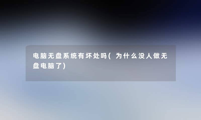 电脑无盘系统有坏处吗(为什么没人做无盘电脑了)
