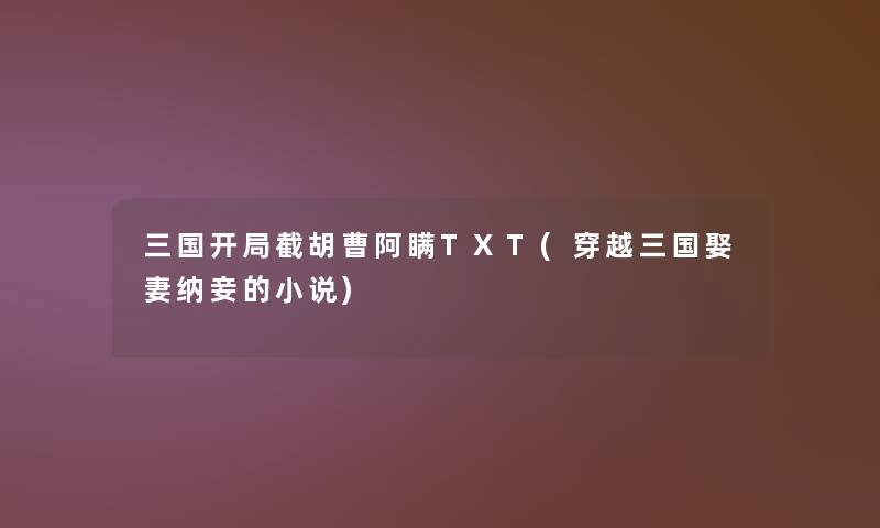 三国开局截胡曹阿瞒TXT(穿越三国娶妻纳妾的小说) 三国开局截胡曹阿瞒TXT(穿越三国娶妻纳妾的小说)